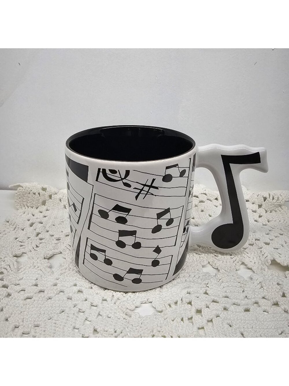 Black and White Musical Note Coffee Cup Russ Berrie Music Note Handle Unique